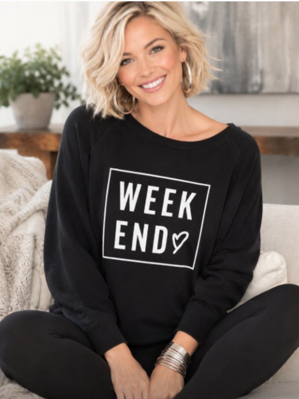 Cents of Style Women’s XL Black WEEKEND Graphic Sweatshirt Raglan Grunge Goth